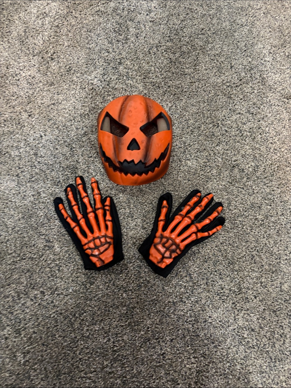 Orange Pumpkin Mask with Black & Orange Skeleton Gloves
